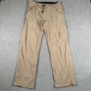 Prana Stretch Zion Pants Mens Medium 32L Khaki Hiking Cargo Outdoor Nylon